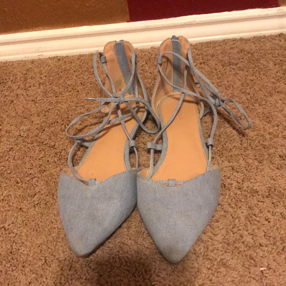 Blue denim lace up flats